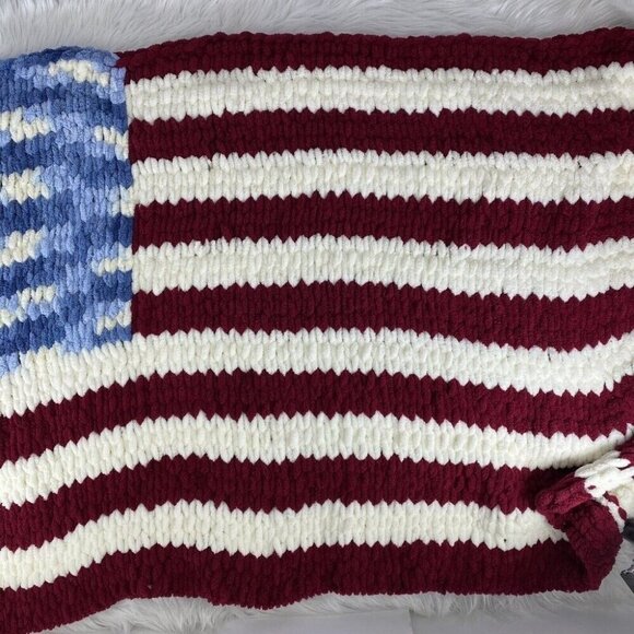 Handmade USA Flag Theme Bernat Alize Soft Crochet Afhgan Throw Blanket 31 X 55 - Picture 7 of 13